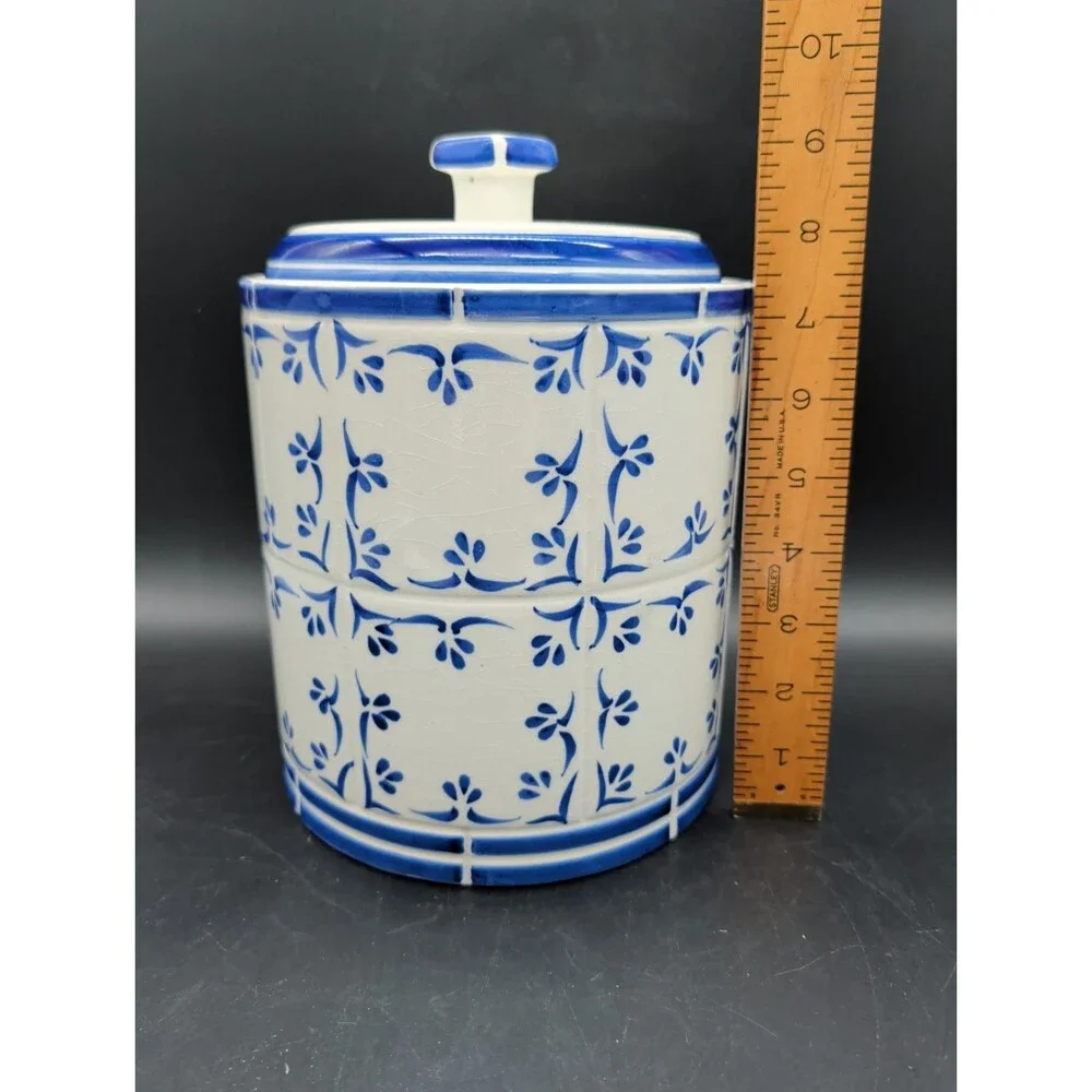 Cardinal Extra Large Ceramic Canister Blue & White Hand Painted Floral 9